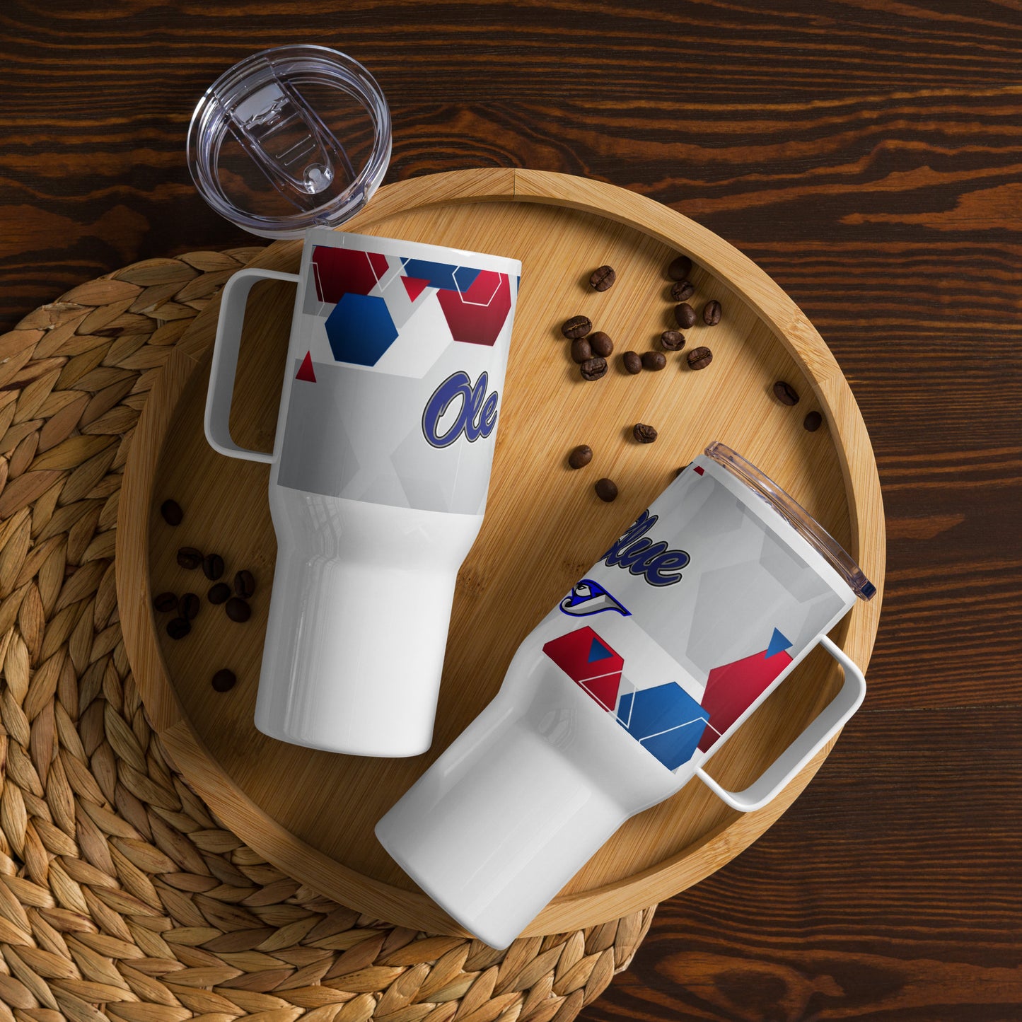 Ole Blue Travel mug with a handle